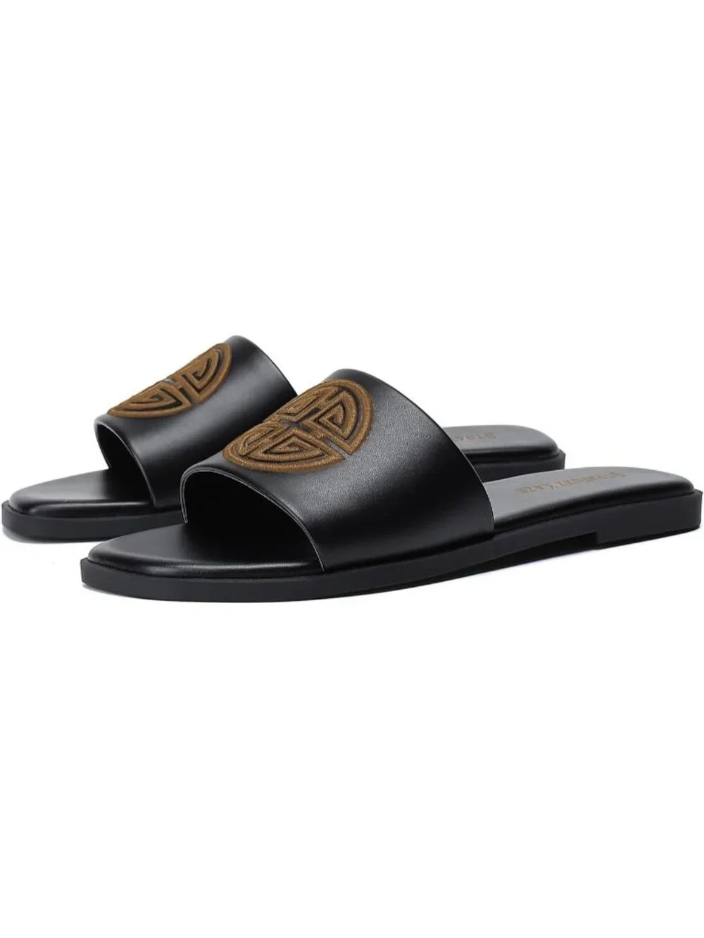Women's Black Brown Foam Comfy Slide Flat Cute Leather Beach Dress Summer Shoes